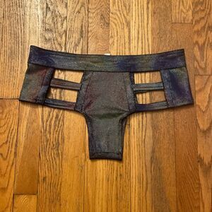 iheartraves vintage y2k lowrise oil slick holographic cutout micro shorts xl